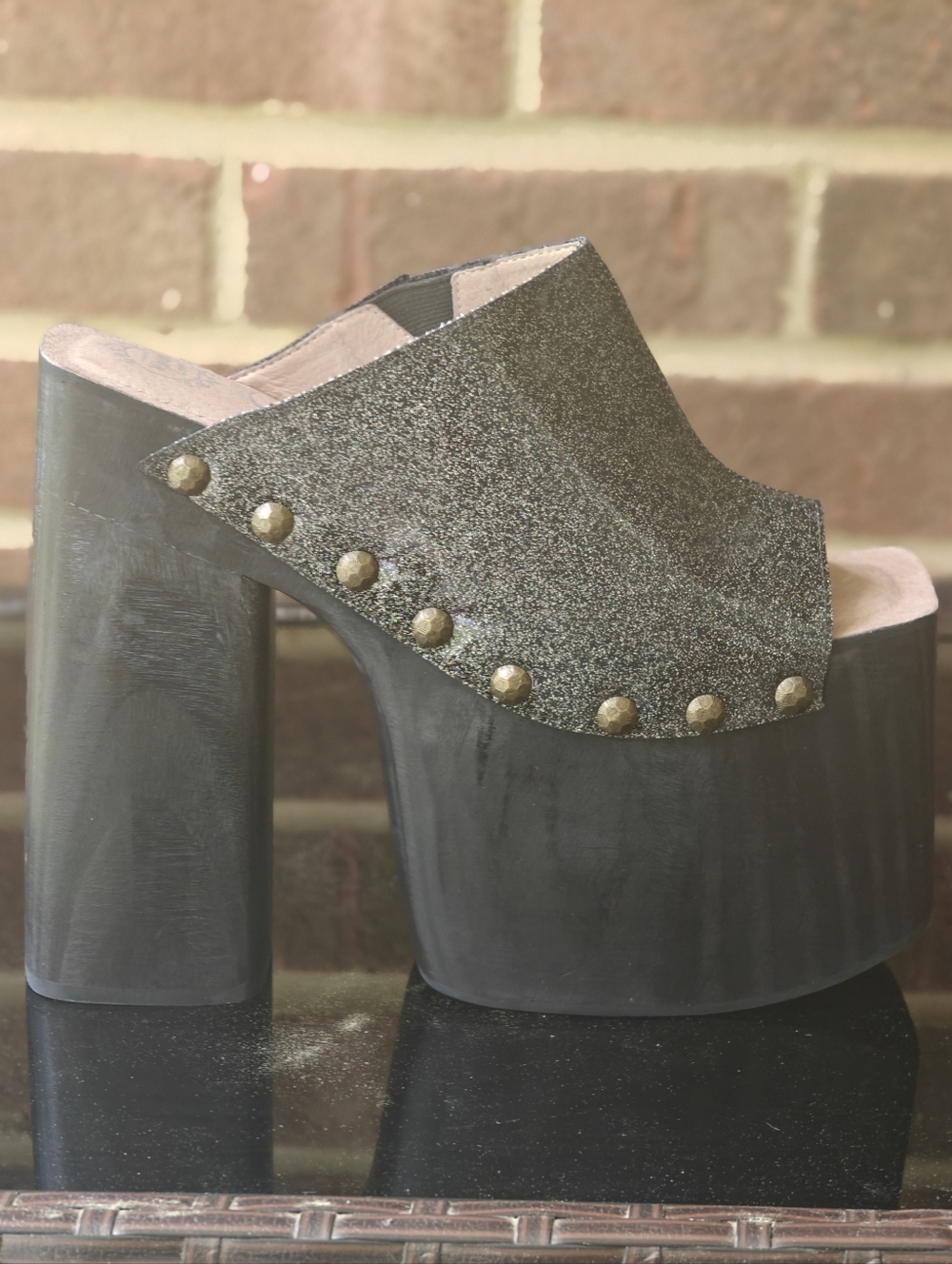 Jeffrey Campbell Black 🖤 Glitter Studded Platform Mules